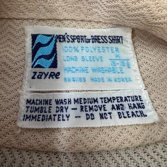 Vintage Zayre Dress Disco Shirt Men's Medium Beige Textured Dagger Pointed 70s - Picture 6 of 9